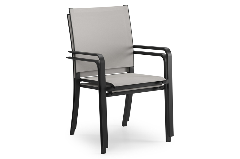 Amalfi tuinset met verlengbare tafel in zwart aluminium en teak tafelblad met 6 stapelbare Calobra tuinstoelen