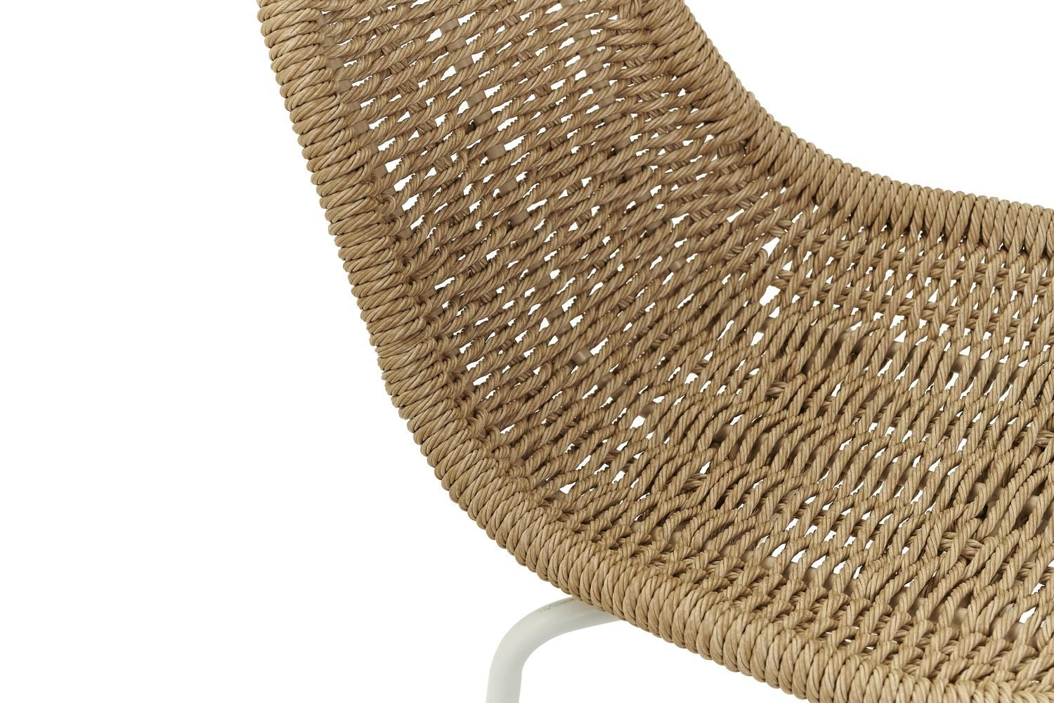 Chaise de bar Pagino in aluminium blanc et résine tressée naturel