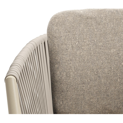 Chaise de jardin Orso en aluminium beige et corde plate tissée verticalement beige avec coussin luxe en All Weather Sunbrella® Luxe Chartres Pewter