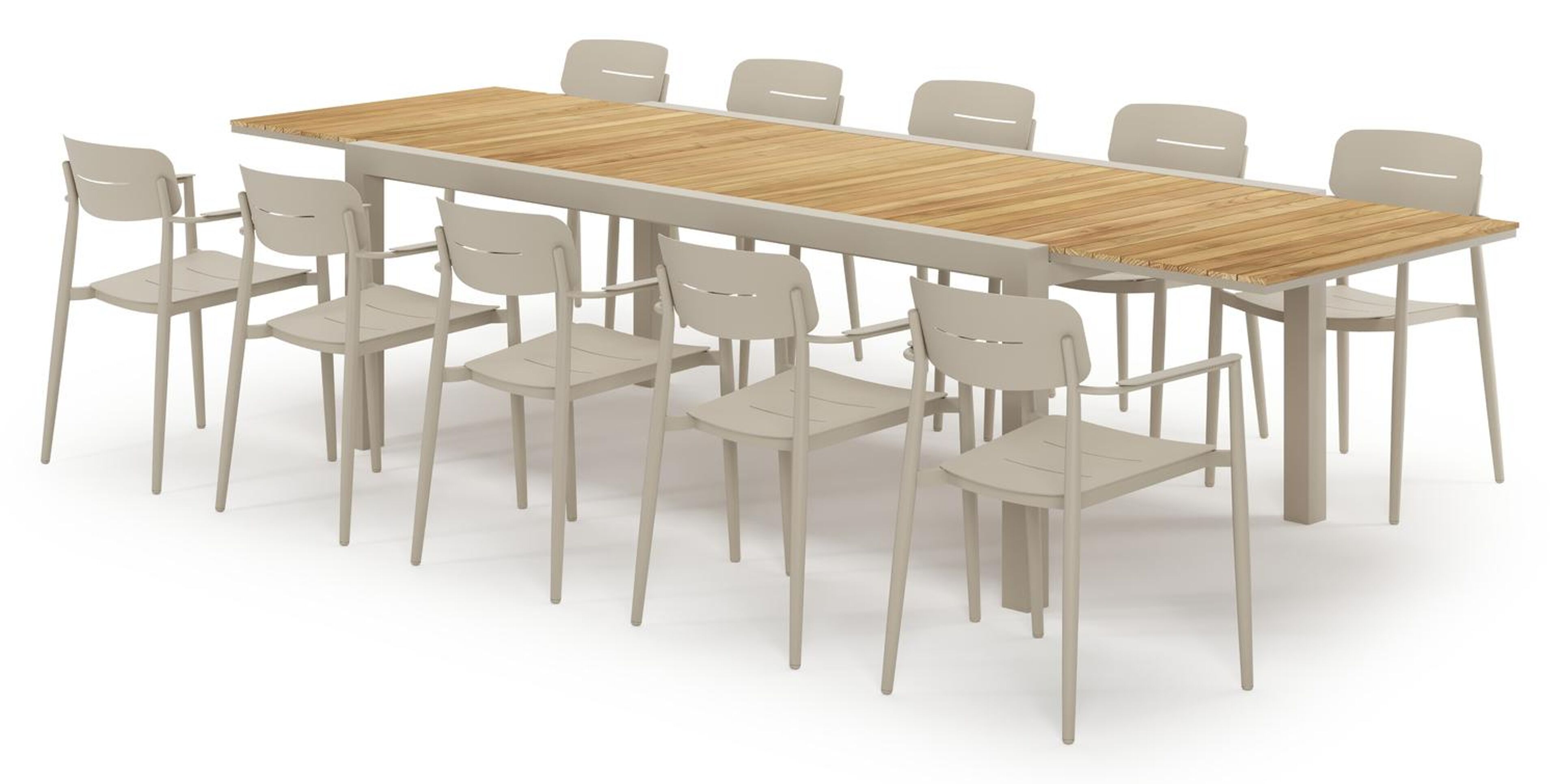 Ensemble de jardin Calobra extensible rectangulaire en aluminium beige et teck avec 10 chaises de jardin Cosa
