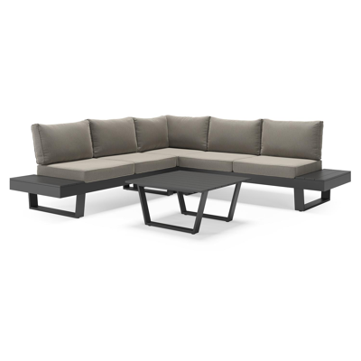 Alora loungehoek in zwart aluminium met grijs Weather+ Softtouch kussen en loungetafel