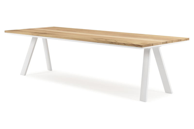 Cesano tuintafel rechthoekig in wit aluminium en teak - L 280 x B 110 x H 75 cm