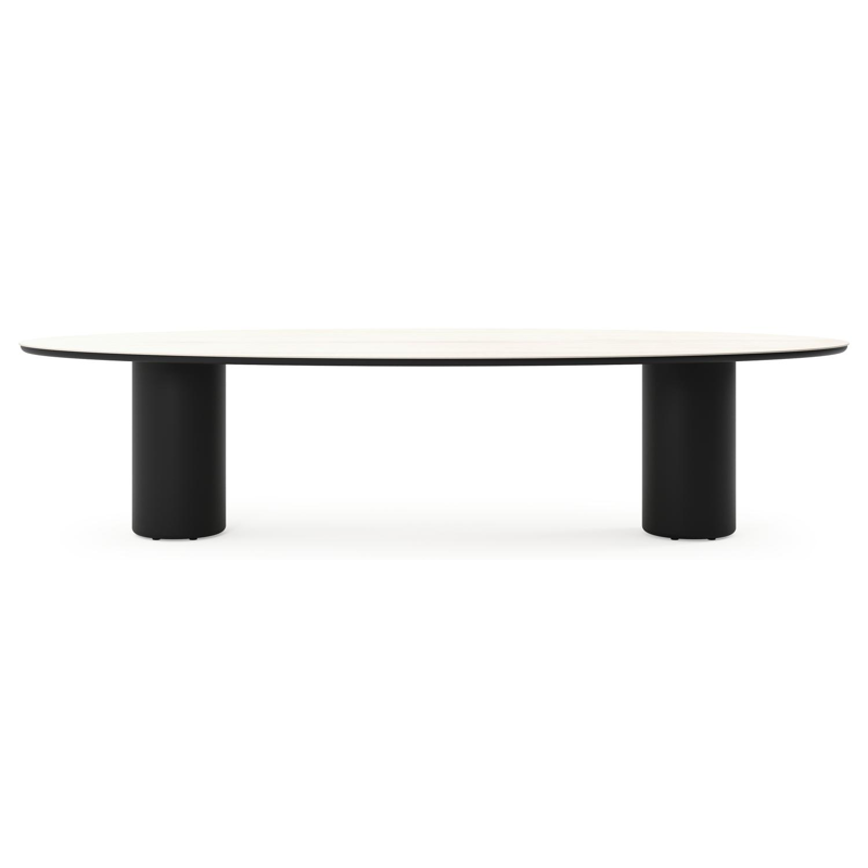 Amico tuintafel ovaal in zwart aluminium en volkeramiek Travertino Bianco - L 320 x B 130 x H 73.5 cm