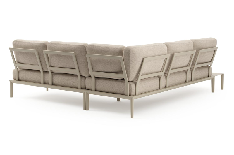 Tolosa loungehoek in beige aluminium met rustic weather+ softtouch kussens en loungetafel