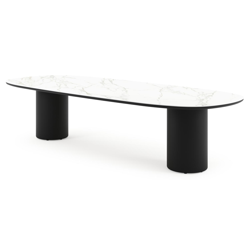 Amico tuintafel bombo in zwart aluminium en volkeramiek Calacatta - L 320 x B 130 x H 74 cm