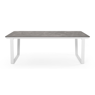 Alora tuinset in wit aluminium en grijs keramische print tafelblad met 8 stapelbare Bahia tuinstoelen