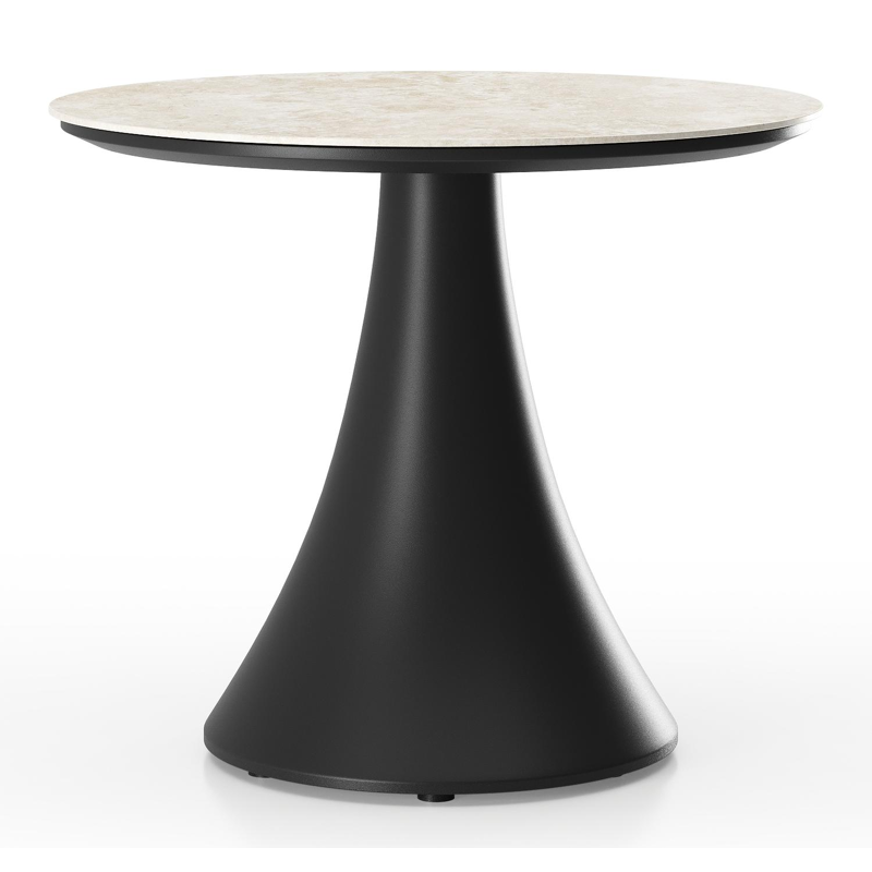 Fano low dining loungetafel rond in zwart aluminium en volkeramiek Rapolano - Dia. 85 x H 55 cm