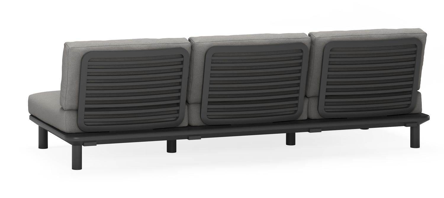 Fano loungebank 3-zit in zwart aluminium met grijs weather+ softtouch kussen
