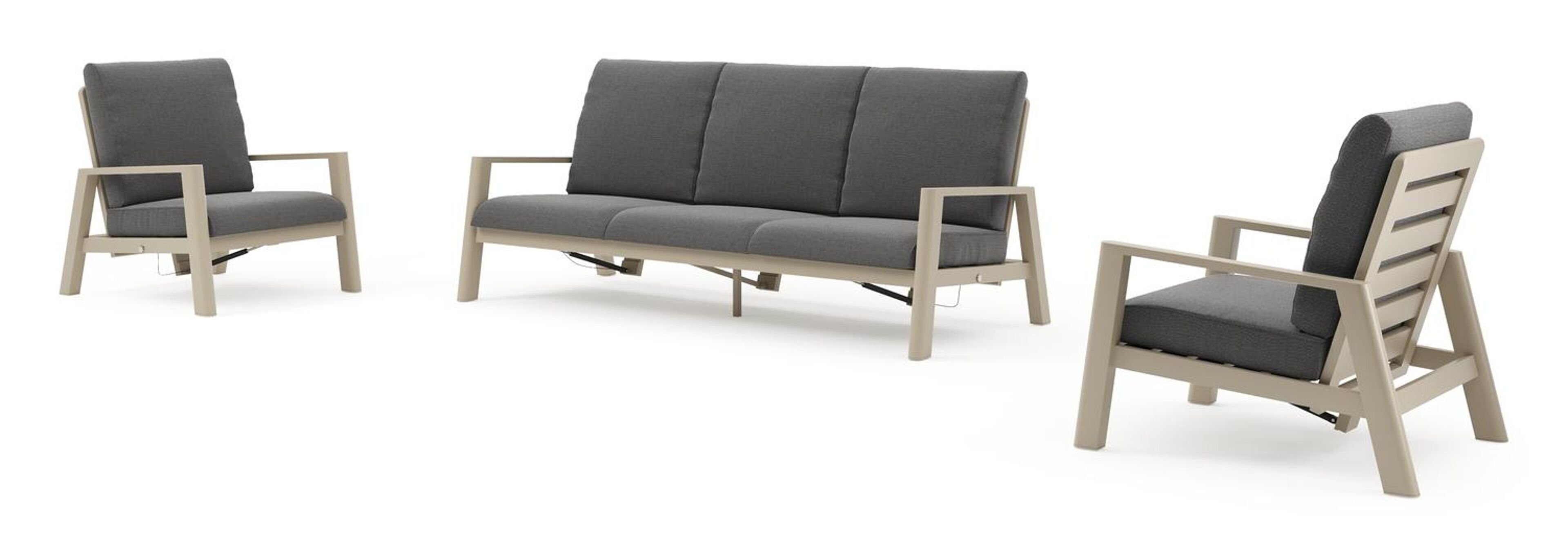 Cirello loungeset in beige aluminium met savane tornado all weather sunbrella® luxe kussens