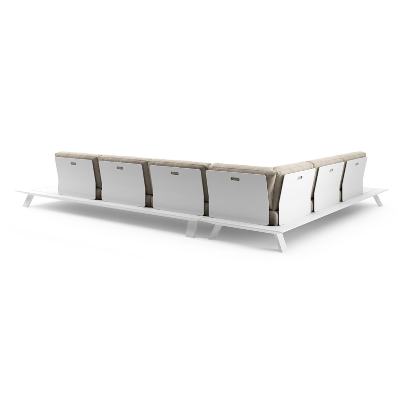 Salon de jardin d'angle Cesano en aluminium blanc et coussin en all weather Cosytica bora desert