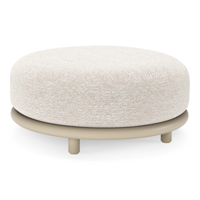 Lomano poef in beige aluminium en beige verticaal geweven luxe vlakke rope met Tundra Sand all weather sunbrellaÂ® luxe