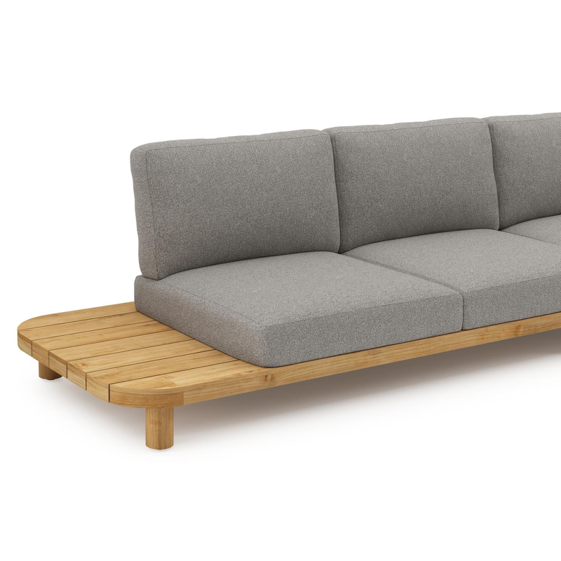 Salon de jardin d'angle Donato en teck et corde ronde tissée verticalement beige et coussins en all weather sunbrella® luxe Tundra Charcoal