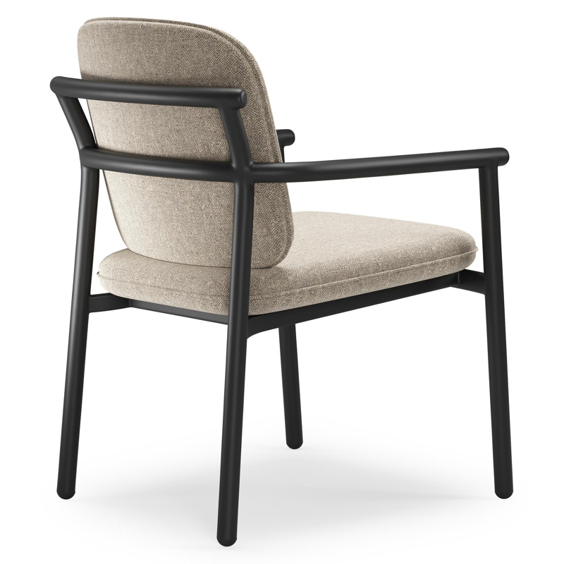 Bono stapelbare tuinstoel in zwart aluminium met stoelkussen in All Weather Sunbrella® Luxe Chartres Pewter