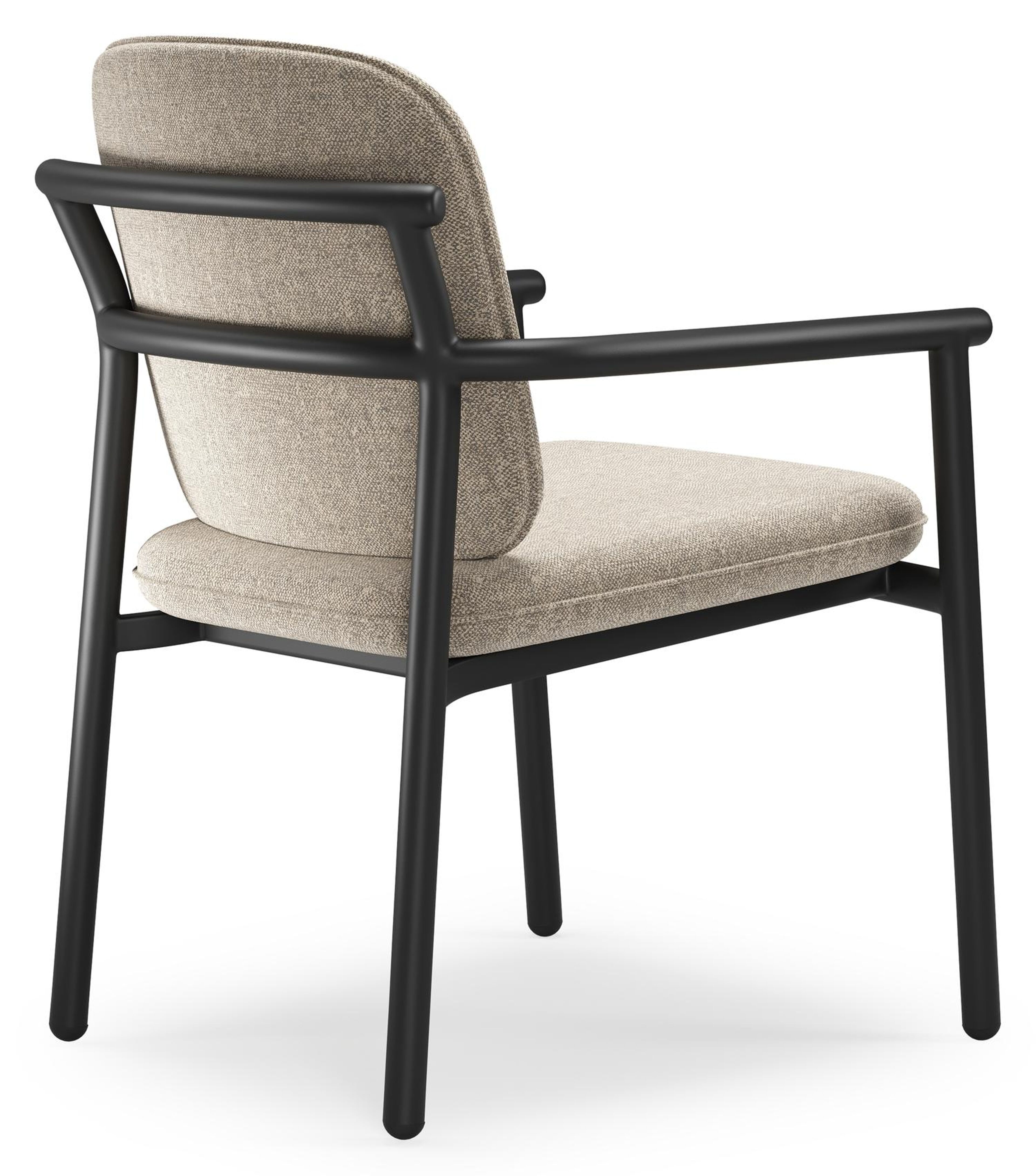 Bono stapelbare tuinstoel in zwart aluminium met stoelkussen in All Weather Sunbrella® Luxe Chartres Pewter