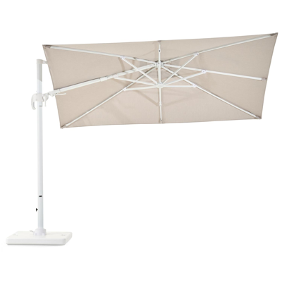 Avola zweefparasol met tiltfunctie in wit aluminium en Natte Graumel Chalk Sunbrella® Premium parasoldoek - L1 200 x L2 300 cm met Pedito parasolvoet 120 kg