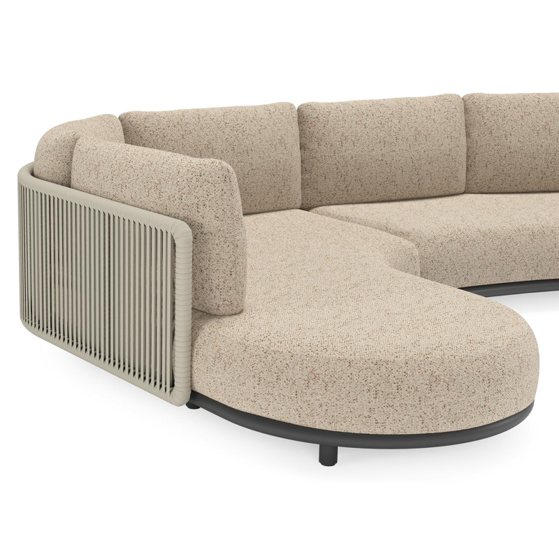 Lomano loungehoek in zwart aluminium en beige verticaal geweven luxe vlakke rope met Bora Jungle all weather cosytica