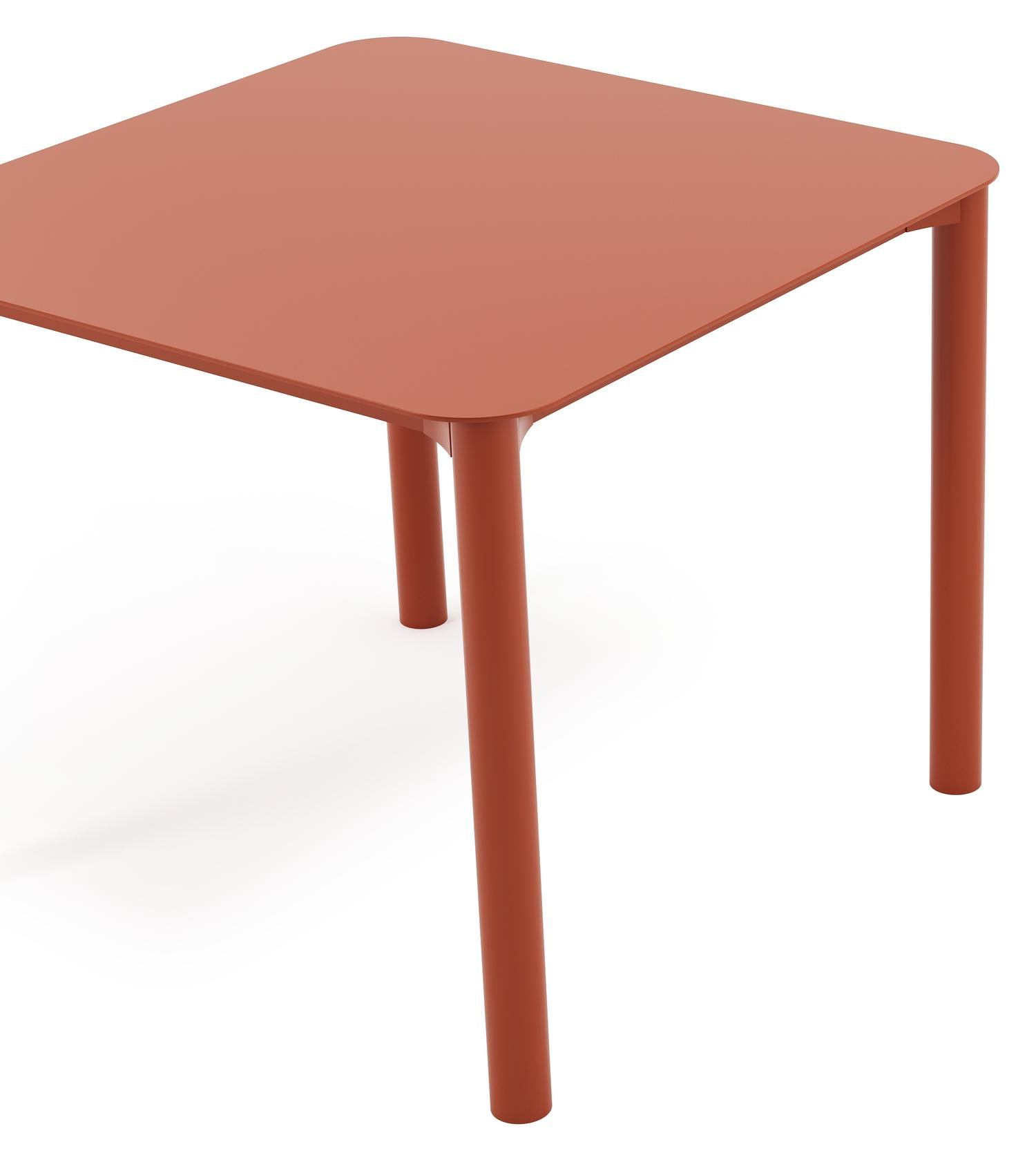 Table de jardin Orso carré arrondi en aluminium brun rouille - Lg. 90 x Lrg. 90 x Haut. 75 cm