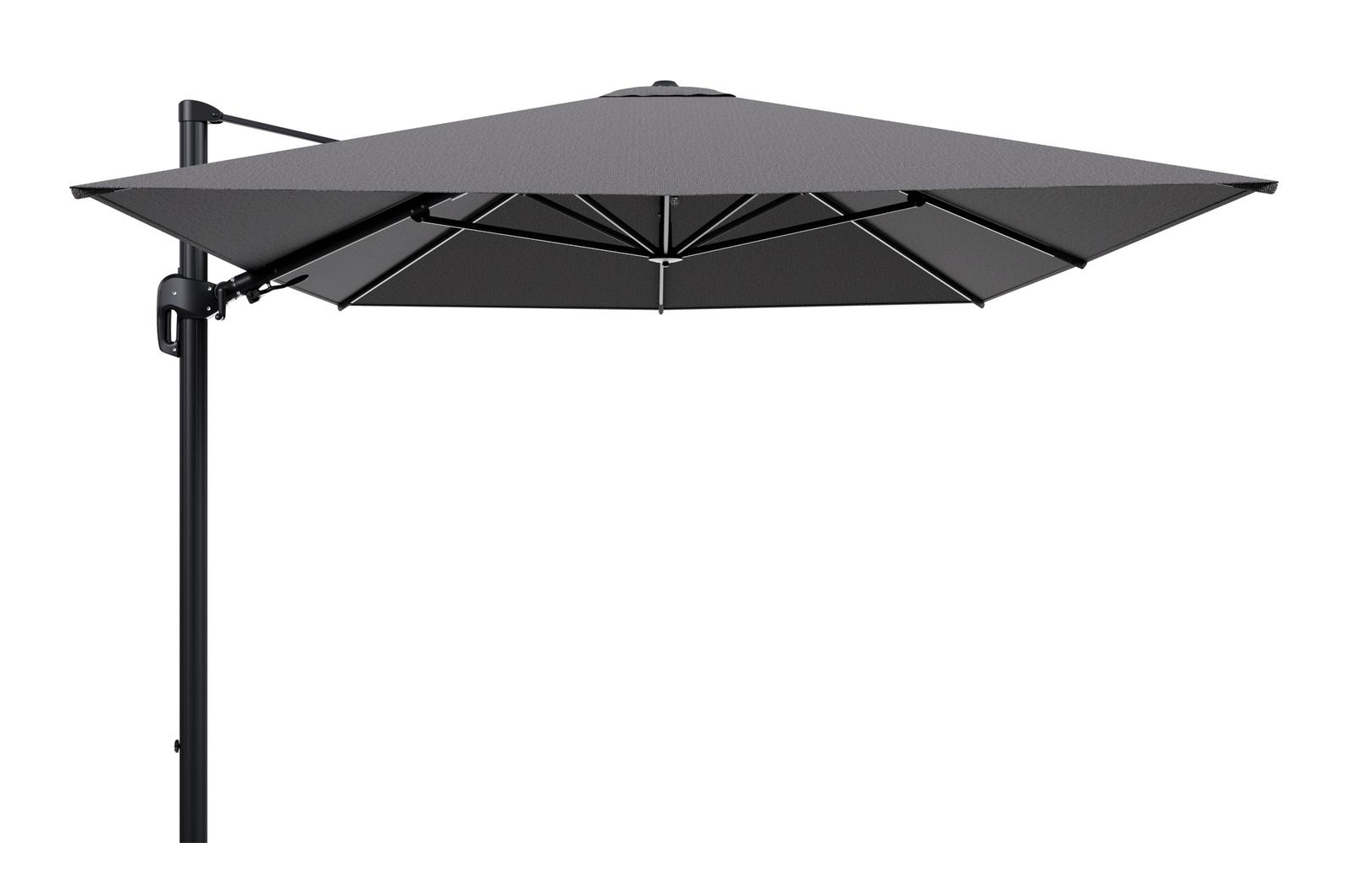 Parasol pendant Rufina avec fonction tilt en aluminium noir et toile de parasol en All Weather Solica Firenze Tunder  - Lg.1 400 x Lg.2 300 cm (sans pied de parasol