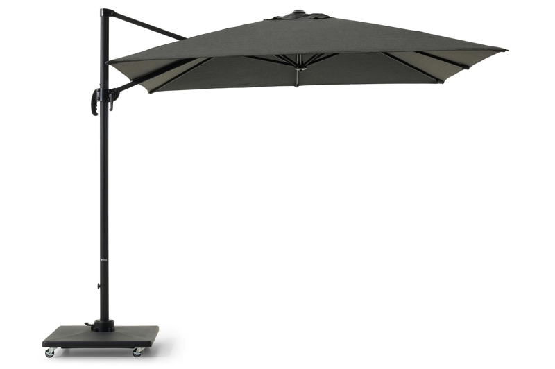 Calpe zweefparasol in zwart aluminium en zwart Weather+ Softtouch parasoldoek - L1 249 x L2 270 cm met Calpe parasolvoet 70 kg