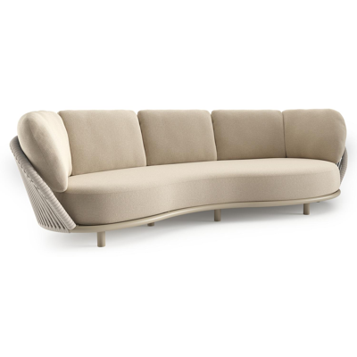 Lupino loungebank in beige aluminium en beige verticaal geweven luxe vlakke brede rope met althea chalk all weather cosytica kussen