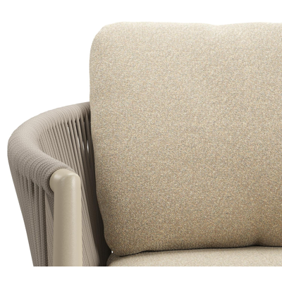 Organo tuinstoel in zwart aluminium en beige verticaal geweven luxe vlakke rope met stoelkussen in All Weather Solica Soul Papyrus