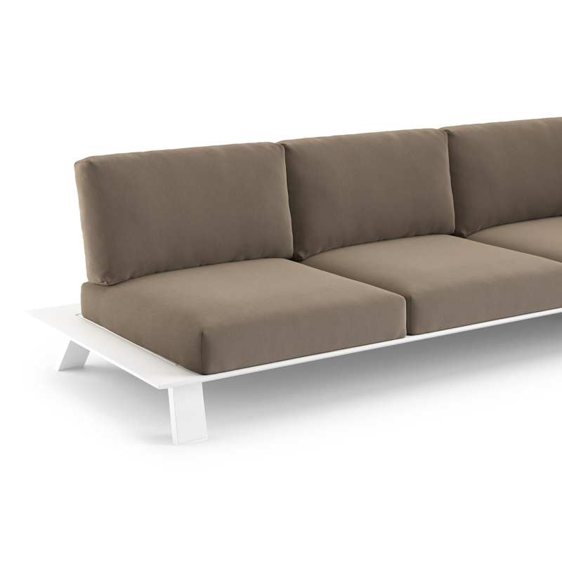 Cesano loungehoek in wit aluminium met natte heather grey all weather Sunbrella® luxe kussen