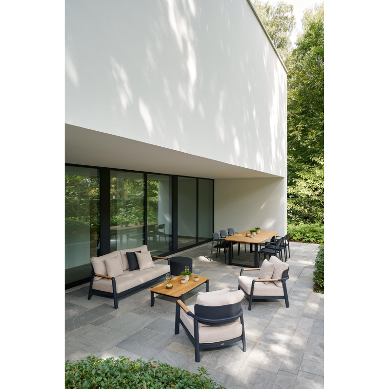 Set van 2 Salamanca loungestoelen 2 x 1-zit in zwart aluminium en teak met desert weather+ softtouch kussen