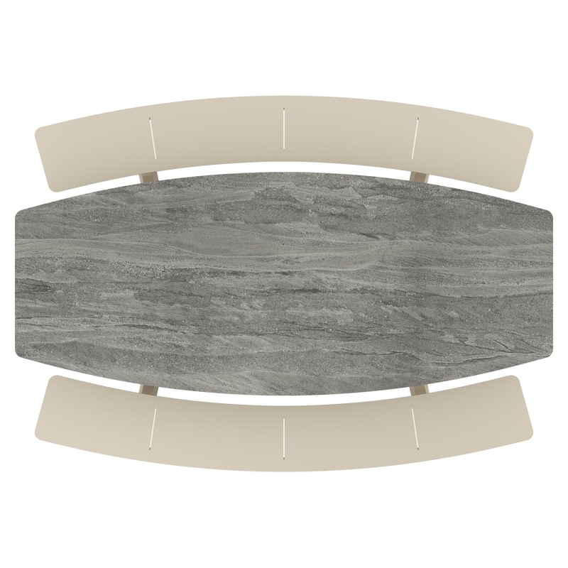 Forno picknicktafel bootvorm in beige aluminium en volkeramiek Aspen Grey - L 240 x B 181 x H 72 cm
