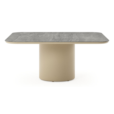 Amico low dining tuintafel afgerond vierkant in beige aluminium en volkeramiek Aspen Grey - L 148 x B 148 x H 61 cm