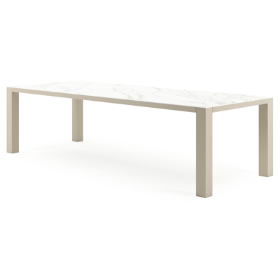 Nano tuintafel rechthoekig in beige aluminium en volkeramiek Calacatta - L 280 x B 110 x H 75 cm