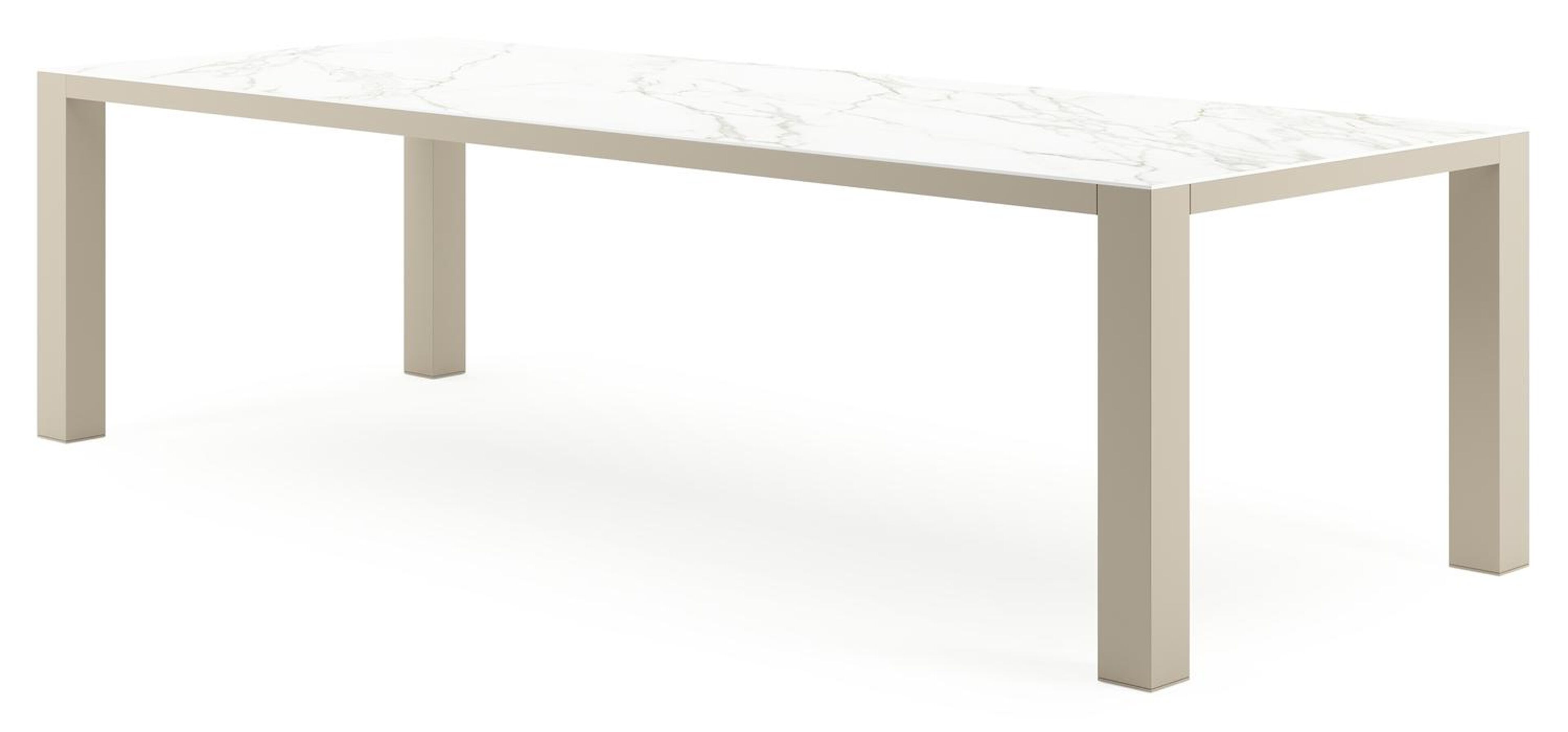 Nano tuintafel rechthoekig in beige aluminium en volkeramiek Calacatta - L 280 x B 110 x H 75 cm