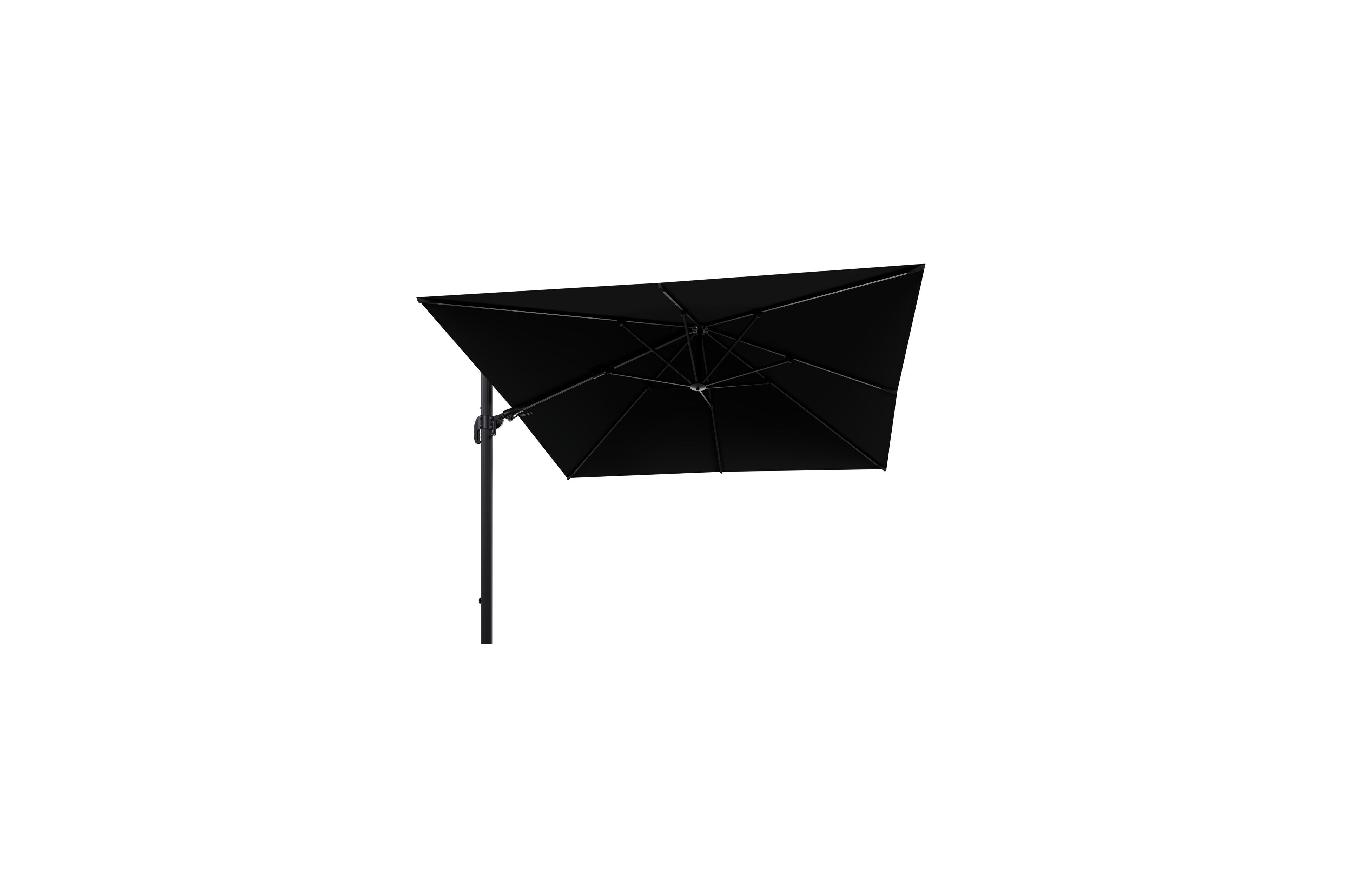Avola zweefparasol met tiltfunctie in zwart aluminium met zwart weather+ softtouch parasoldoek - L1 300 x L2 300 cm (zonder voet)