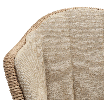 Pagino tuinstoel in zwart aluminium en naturel ronde wicker met zitkussen in All Weather Cosytica Madagascar Oak