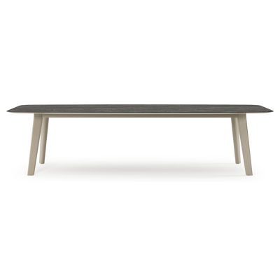 Table de jardin Lacrima forme de bateau en aluminium beige et céramique pleine Black Obsession - Lg. 315 x Lrg. 115 x Haut. 73 cm