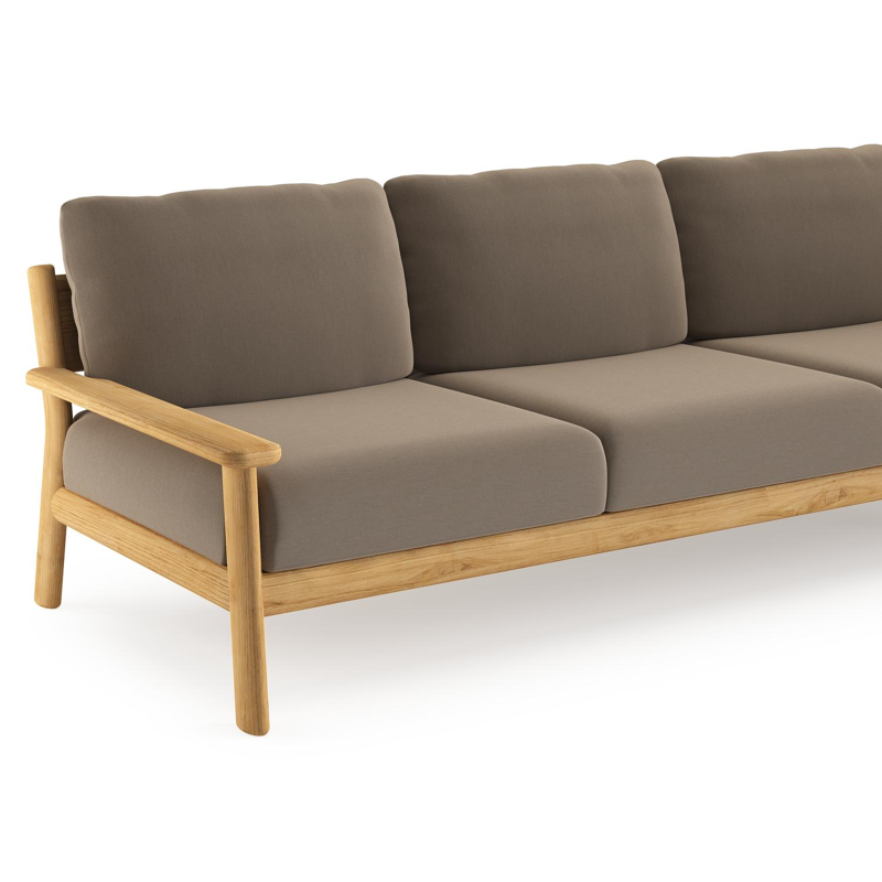 Amaro loungebank in teak met natte heather grey all weather sunbrella® luxe kussen