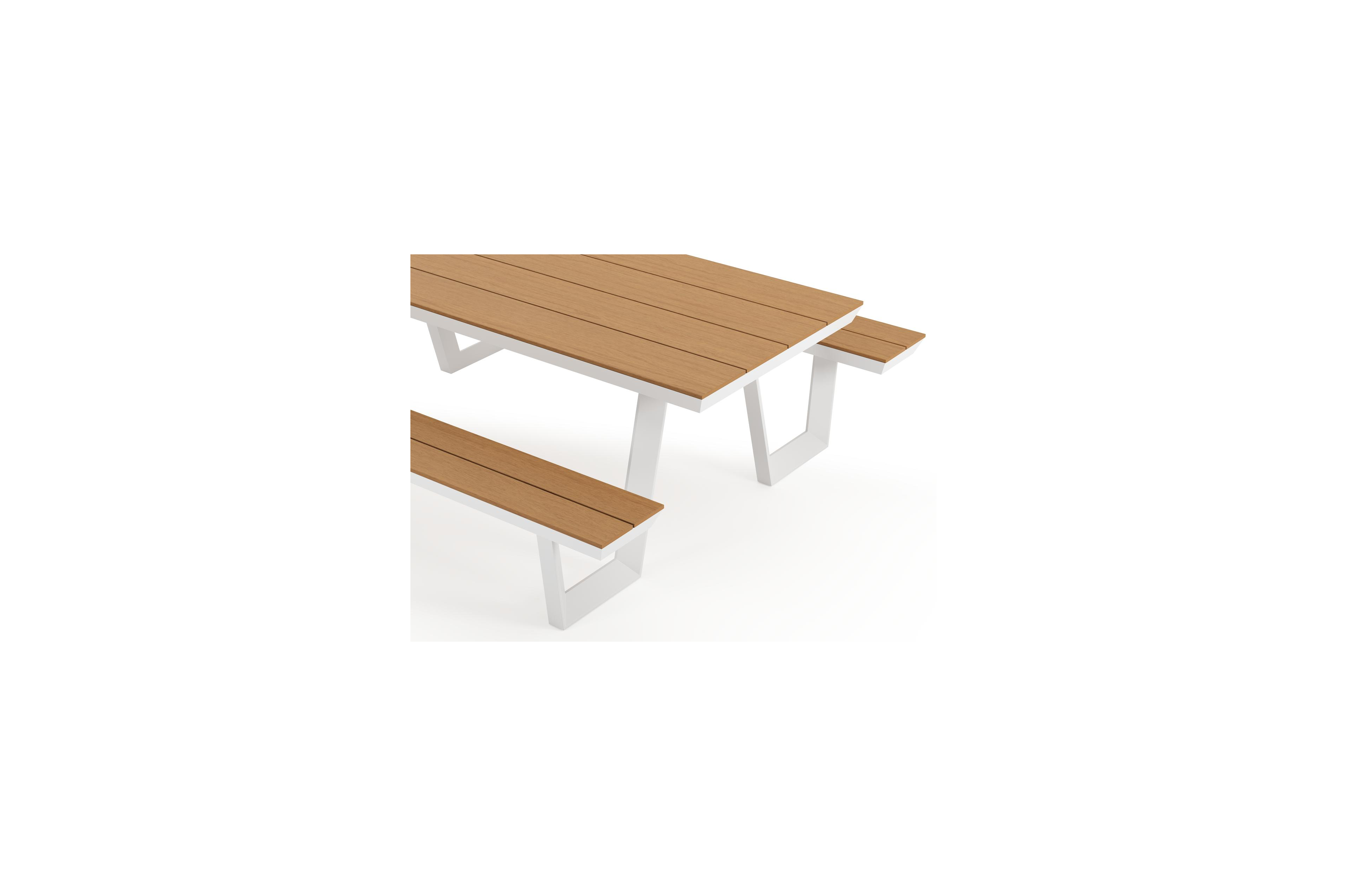 Altura picknicktafel in wit aluminium en polywood tafelblad - L 220 x B 174 x H 74 cm