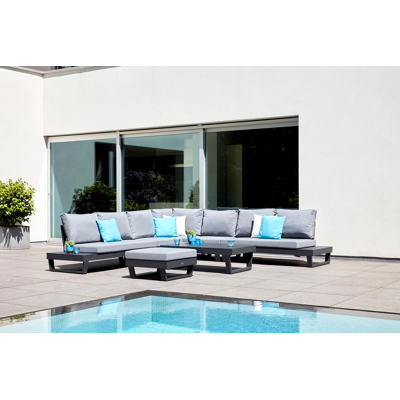 Modica lounge poef in zwart aluminium met grijs textilene kussen