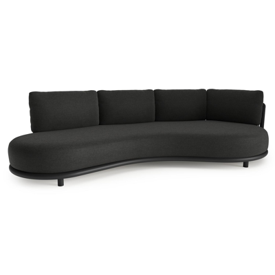 Lomano loungebank in zwart aluminium en zwart verticaal geweven luxe vlakke rope met chartres sooty all weather sunbrella® luxe kussen