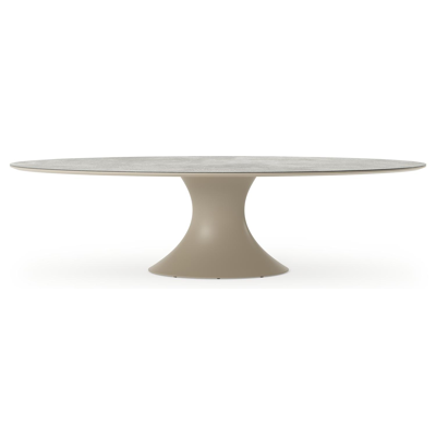 Fano tuintafel ovaal in beige aluminium en volkeramiek Shilin - L 290 x B 148 x H 75 cm