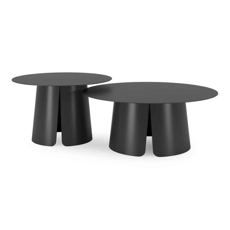 Avila loungetafels in zwart aluminium - Dia. 90 x H 36 cm, Dia. 70 x H 42 cm