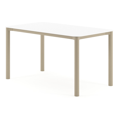 Orso tuintafel rechthoekig afgerond in beige aluminium en volkeramiek Arctic White - L 140 x B 80 x H 74.5 cm