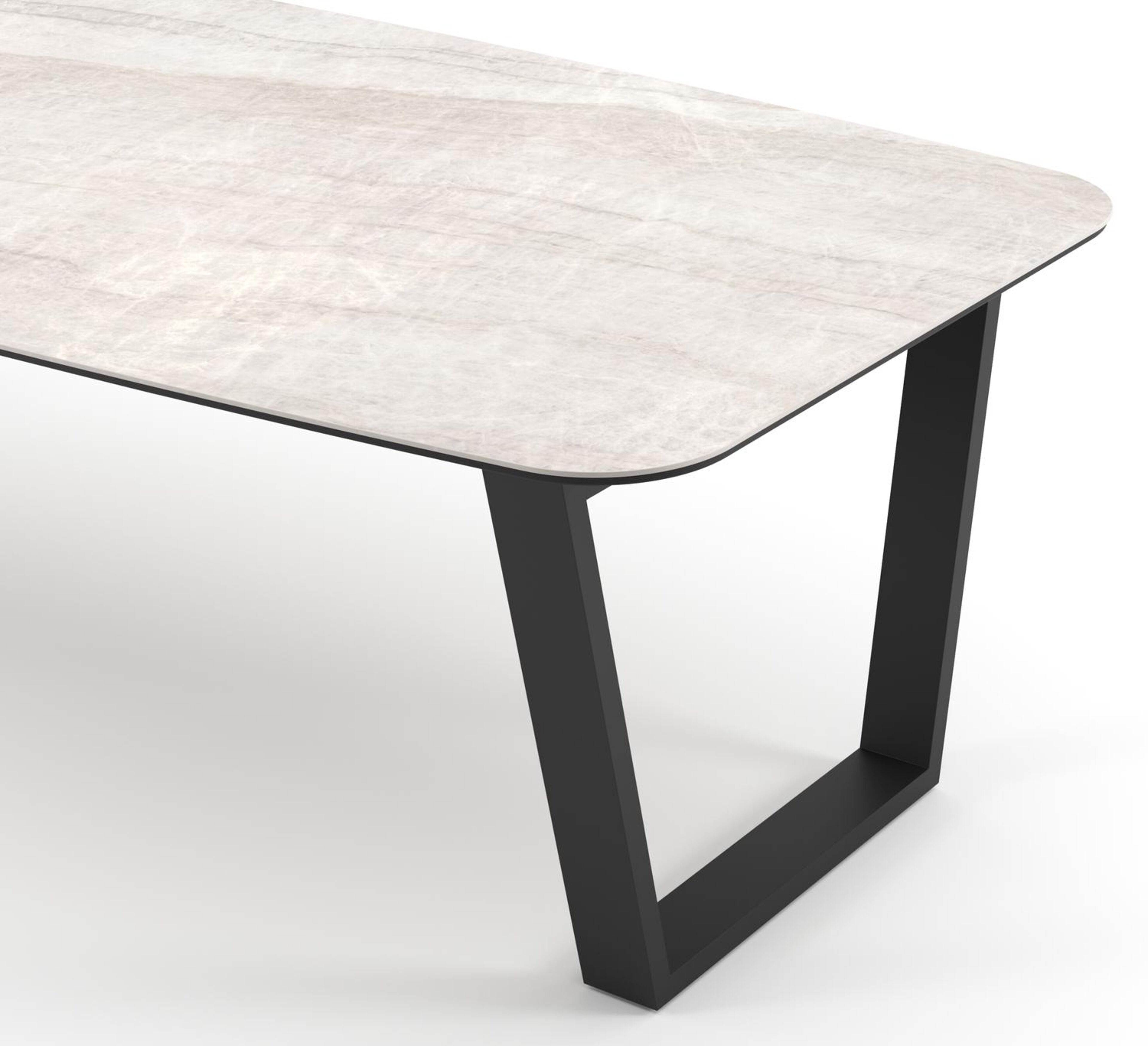 Table de jardin Pagino forme de bateau en aluminium noir et céramique pleine Taj Mahal - Lg. 255 x Lrg. 115 x Haut. 73 cm