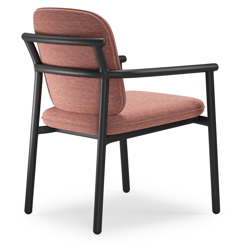 Bono stapelbare tuinstoel in zwart aluminium met stoelkussen in All Weather Sunbrella® Luxe Slow Alezan