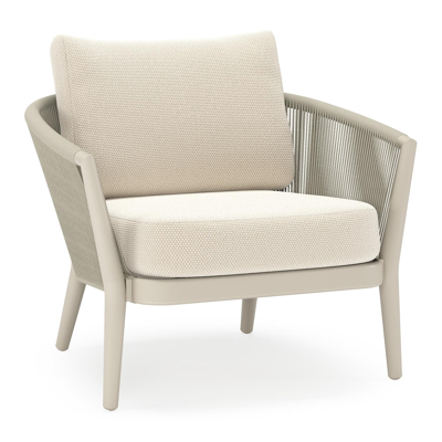 Orso loungestoel in beige aluminium en beige verticaal geweven ronde rope met Althea Off White all weather cosytica kussen