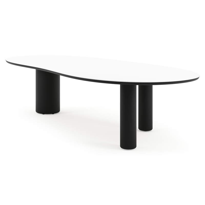 Table de jardin Amico organique en aluminium noir et céramique pleine Arctic White - Lg. 320 x Lrg. 145 x Haut. 73.5 cm