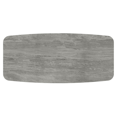 Table de jardin Orso forme de bateau en aluminium beige et céramique pleine Aspen Grey - Lg. 255 x Lrg. 115 x Haut. 74.5 cm