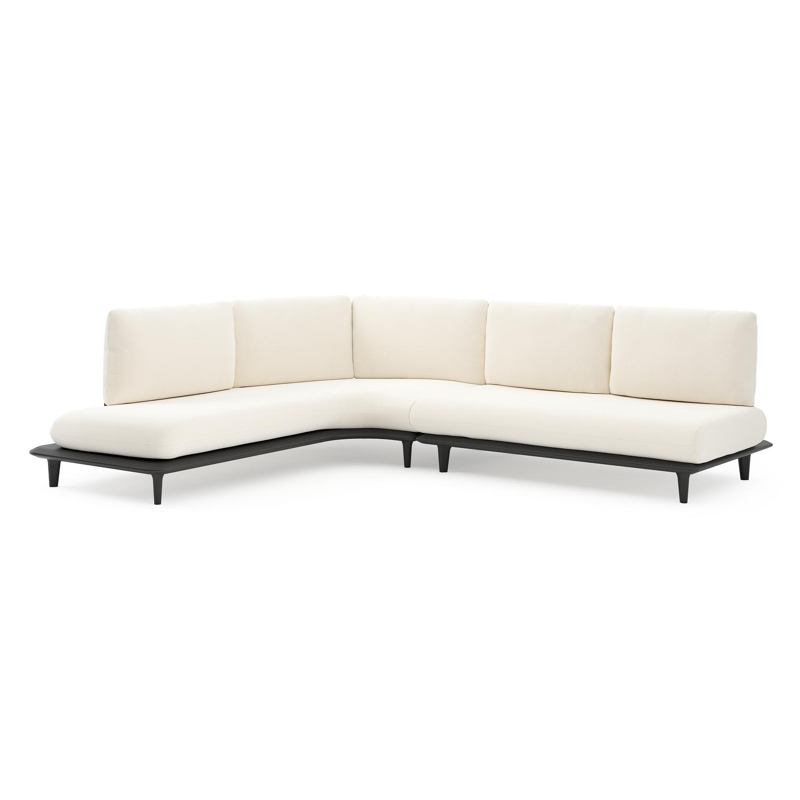 Bomero loungehoek in zwart aluminium met natte white all weather sunbrella® luxe kussen