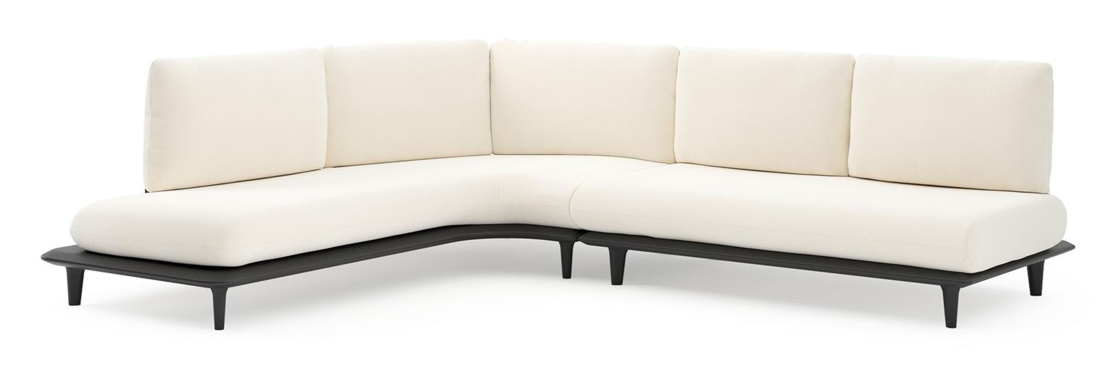 Bomero loungehoek in zwart aluminium met natte white all weather sunbrella® luxe kussen