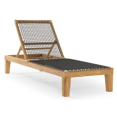 Chaise longue réglable Cosito en naturel teck et noir résine tressée met archi lead all weather sunbrella® luxe coussin