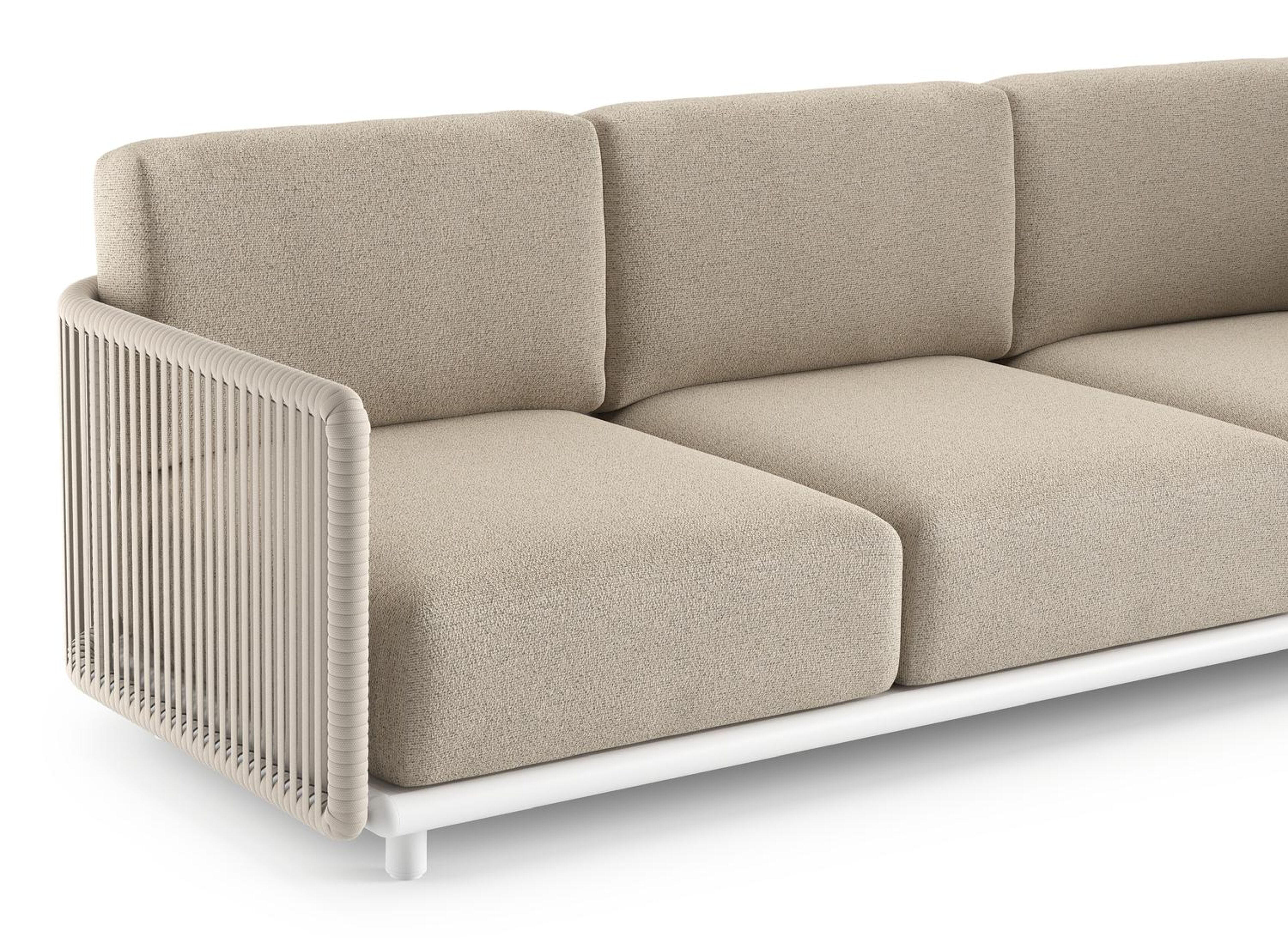 Organo loungeset in wit aluminium en beige verticaal geweven luxe vlakke rope met marbella beige all weather Cosytica kussen